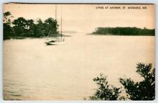1937 ST MICHAELS MARYLAND*MD*LYING AT ANCHOR*BOAT*YACHT*VINTAGE POSTCARD picture