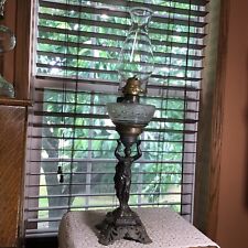 Antique Metal Art Deco 24” Pedestal Figural Oil Lamp With Wick picture