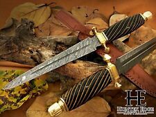HUNTEX Custom Handmade Damascus Blade, 385 mm Buffalo Horn Handle Exotic Dagger picture
