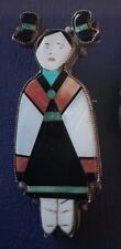 Superb Zuni attr. Daisy Hooee Nampeyo Poblano Maiden Pin Mosaic Inlay 1940s picture