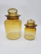 Set Of 2 Amber Glass Takahashi Jars Daisy Vintage Apothecary Canister MCM picture
