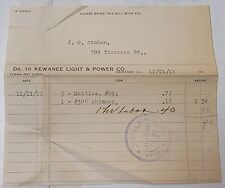 KEWANEE, ILLINOIS RECEIPT, LIGHT & POWER 1911 SEE PICTURES SE167 picture