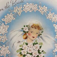 Vintage Mid Century Greeting Card Wedding Bride 3D Veil Flowers picture
