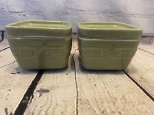 Longaberger Pottery Woven Traditions 4x4 Square Lidded Dish Set Of 2 Sage Green picture