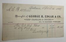 Antique Billhead 1887 George H. Edgar & CO. selling to Schooner B.W. Hill Baltim picture