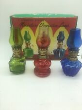 3 Vintage Miniature Glass Oil Lamps Made In Hong Kong 4.25”w/orginal box picture