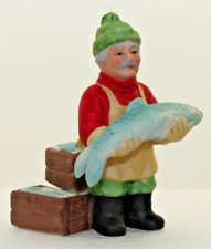 Lefton Figurine Fisherman Fish 10065 2.5in Nautical Seaside Ocean Accessory 1995 picture