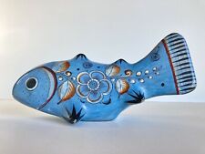 Vintage Tonala Pottery Mexico Blue Catfish Fish Jorge Wilmot Signed 9.5