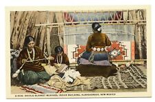 Navajo Blanket Weavers, Albuquerque, Vintage Fred Harvey Postcard Linen picture