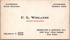Sherlock & Arnold New York Automobile Sales Analysis c1950s Business Card NQ1 picture