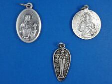 LOT of 3 ANTIQUE ITALY SILVER CHRISTIANITY SAINT MEDALLION PENDANT CHARMS picture