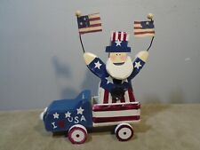 WOODEN PATRIOTIC UNCLE SAM USA IN PICK-UP TRUCK 4.5” X 4” FIGURE UNBRANDED picture