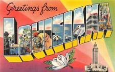 LA,  LOUISIANA LARGE LETTER LINEN Greetings  STATE SCENES  ca1940's Postcard picture