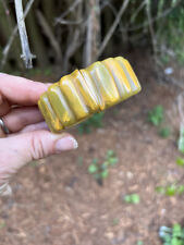 Vintage Deep Carved Green & Yellow Bakelite (tested) Clamper Bracelet picture