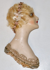 Art Deco vintage Chalkware Silhouette Mohair Wig Ornate Bust picture