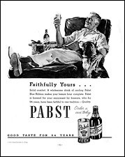 1938 Pabst Blue Ribbon Beer man reclining with dog vintage art print ad XL3 picture