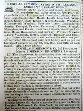 1835 newspaper w front page AD for IMMIGRATION from IRELAND to the UNITED STATES picture