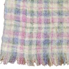 Vintage Saks Fifth Avenue New Wool Woven Plaid Lap Blanket Fringe Edge Pastel picture