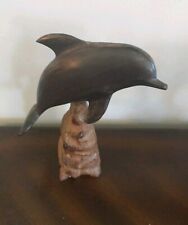 Vintage Hand Carved Wood Dolphin On Base.  Read picture