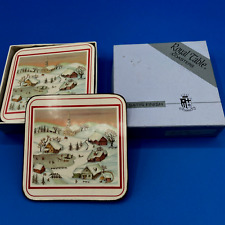 vtg 90s ROYAL TABLE drink COASTERS w/Box 6 Winter Village cork backed England picture
