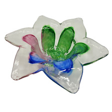 Art Glass Handblown Fused Glass Flower Shaped Bowl Tea Light Holder picture