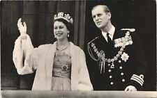 HRH QUEEN ELIZABETH II & PRINCE PHILIP photo postcard rppc british royalty tucks picture