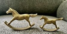 Set Of Two Vintage Solid Brass Rocking Horse Minature Figurines picture