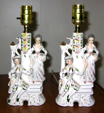 Vintage Pair Chase Victorian Porcelain Figural Man & Woman Lamps Boudoir Table picture