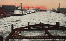 SHIP c.1908 LOOK AT ALL THE BOATS & TUGS ICED IN Black River Steamships & MORE picture
