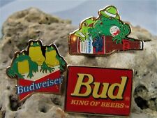 Lot 3 90s Budweiser Beer Frogs Anheuser-Busch Enamel Lapel Hat Tie Pin NOS  picture