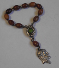 Olive wood rosary chaplet Holy land green stone centerpiece V Mary Jesus medal picture