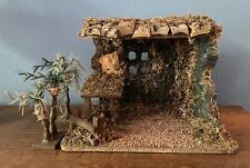Large Christmas Nativity Creche Stable  & Palm Trees  ~10”x14”x7” Vintage Rustic picture