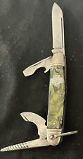 NICE Vintage GIRL SCOUT UTICA CUTLERY FEATHERWEIGHT KNIFE Black/Green PEARL 1944 picture