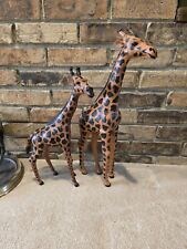 Vintage Leather Hand Wrapped Giraffe African India Collectible Two Set  picture