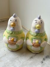 VINTAGE SALT AND PEPPER SHAKER SET- Ceramic Chickens Hens W Easter Eggs picture