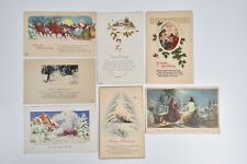 7 Early 1900's Christmas Postcards Jesus Teaching Santa Reindeer Snow Scenes picture