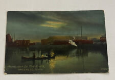 Waterloo IA-Iowa, Moonlight on the River, Vintage Postcard picture