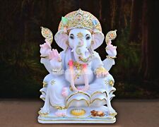 White Cultured Marble Lord Ganesha Ganpati Ganesh Statue Idol Sculpture 15 Inch picture