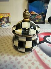 MacKenzie Childs Courtly Check Enamelware Lidded Sugar Bowl Vintage picture
