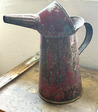Antique Vintage Oil Can Dover 2 Quart Liquid Metal Old Red Paint Primitive picture