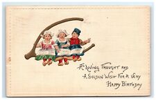 Postcard Happy Birthday Greeting wishbone Dutch children embossed 1912 G12 picture