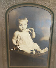  Vtg Sepia Portrait Of Adorable Toddler W/Lovely Etched Framing picture