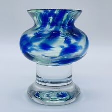 Sea Of Sweden Bjorn Ramel Blue Green Art Glass Heavy Footed Candle Holder 4.5” picture