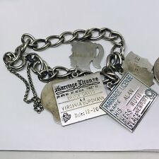 24.4g 7” ANTIQUE STERLING SILVER BRACELET FAMILY PROFILE WITH CHARMS MARKED picture