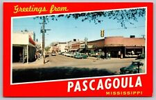 Greetings From Pascagoula Mississippi MS Old Cars Postcard UNP VTG Deep South picture