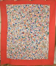 OUTSTANDING Vintage 30s Crazy Antique Quilt, Small Pieces & Stained Glass Design picture