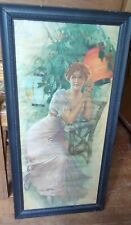 1914 C EVERETT JOHNSON WALKER SHOES AD LINTON INDIANA ANTIQUE YARDLONG SIGN GIRL picture