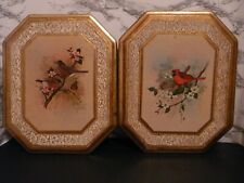 Vintage set of 2 Italian Florentine Gold Gilded Wood Bird Plaques Italy 1960s picture