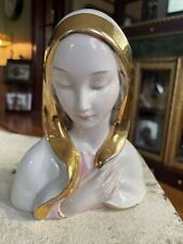 Vintage Italian Madonna Blessed Mother Mary Porcelain Bust Artist Signed Italy picture