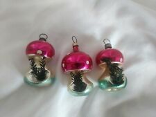 Vtg Christmas Feather Tree Set Of 3 Mercury Glass Mushroom Toadstool Ornaments picture